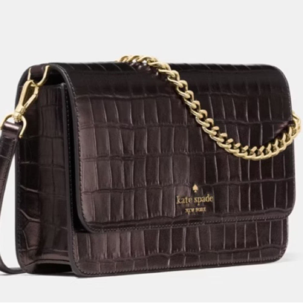 Kate Spade NY Brown Madison Croc-Embossed Willow Medium Convertible Crossbody